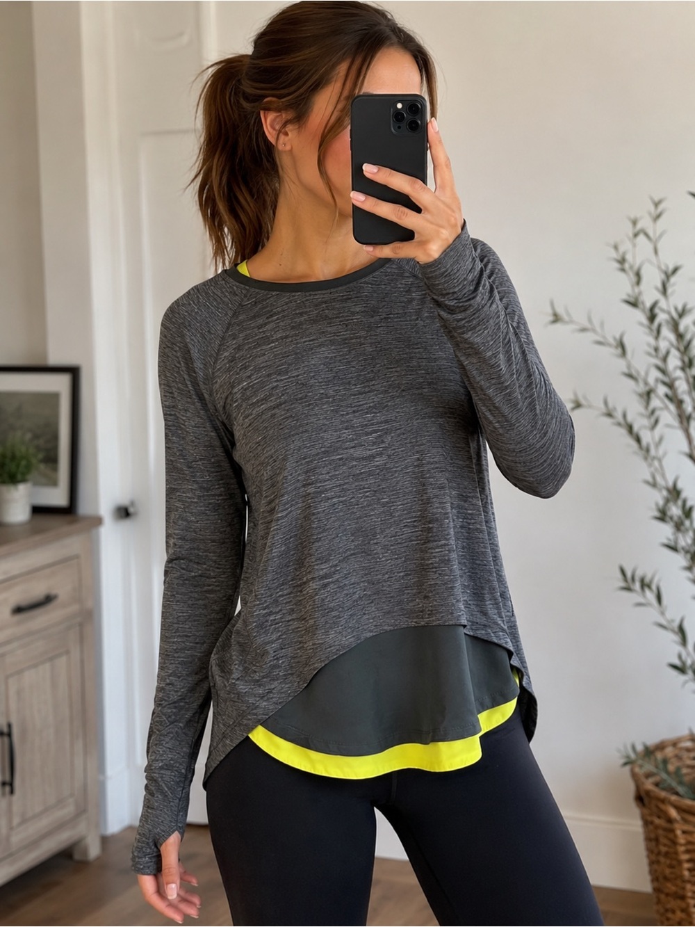 Lululemon Gray Long Sleeve Layered Hem Activewear Top Women’s Approx M/L